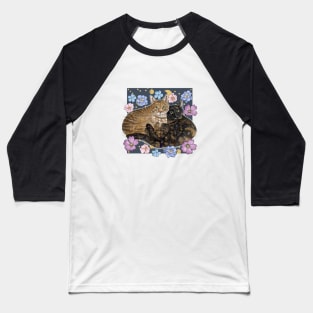 Cats with Stars and Flowers Baseball T-Shirt